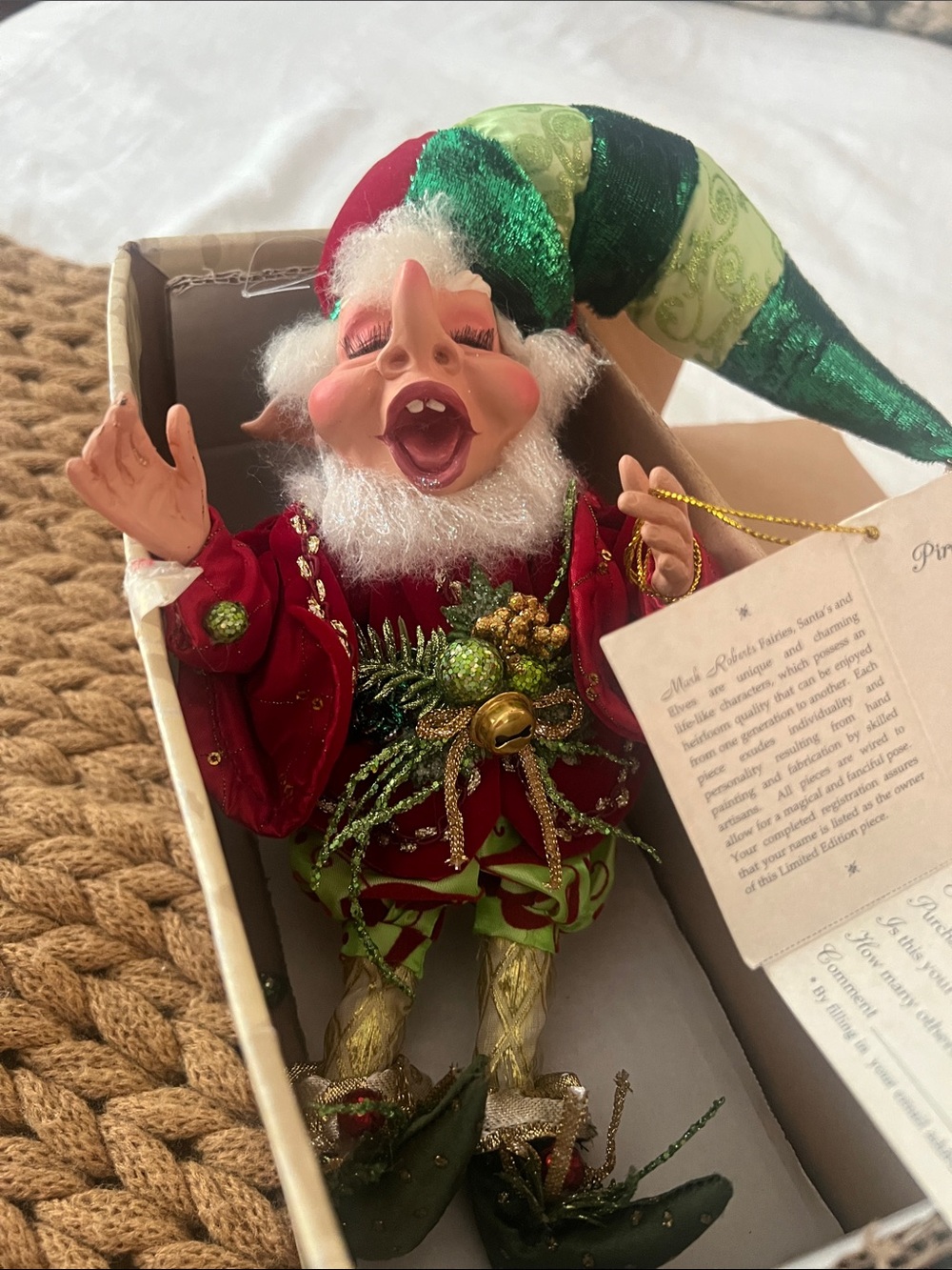 Mark Roberts Festive Elf Ornament in Red and Green